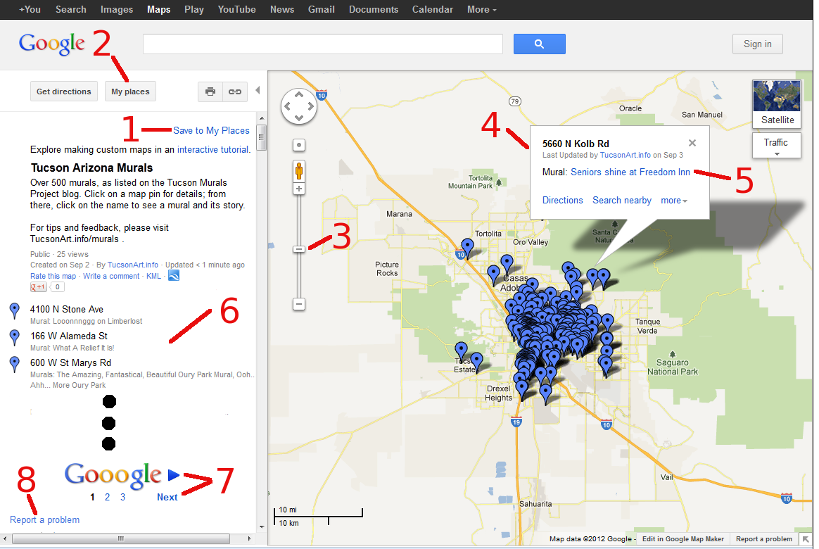 Using My Maps to show Tucson Murals map in a web browser