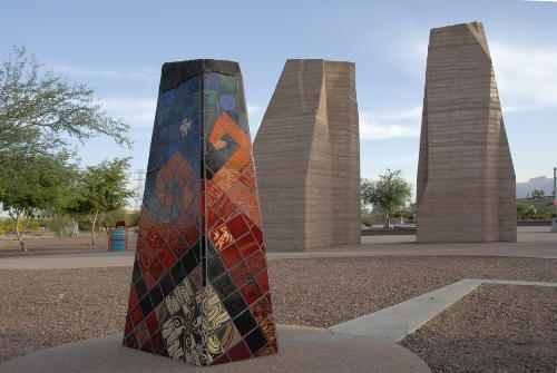 Monoliths at south end of Sentinel Plaza, Tucson, Arizona